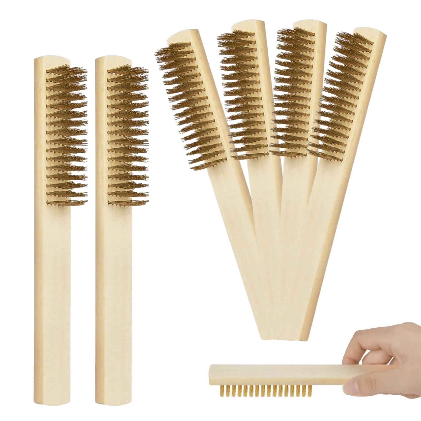 6 PCS Brass Wire Brush Set, Small Wire Brush for Rust Removal & Cleaning – Metal Brush with Wooden Handle, Brass Brush for Household, DIY, Craft Projects – Wire Brushes for Cleaning Multi-Surfaces