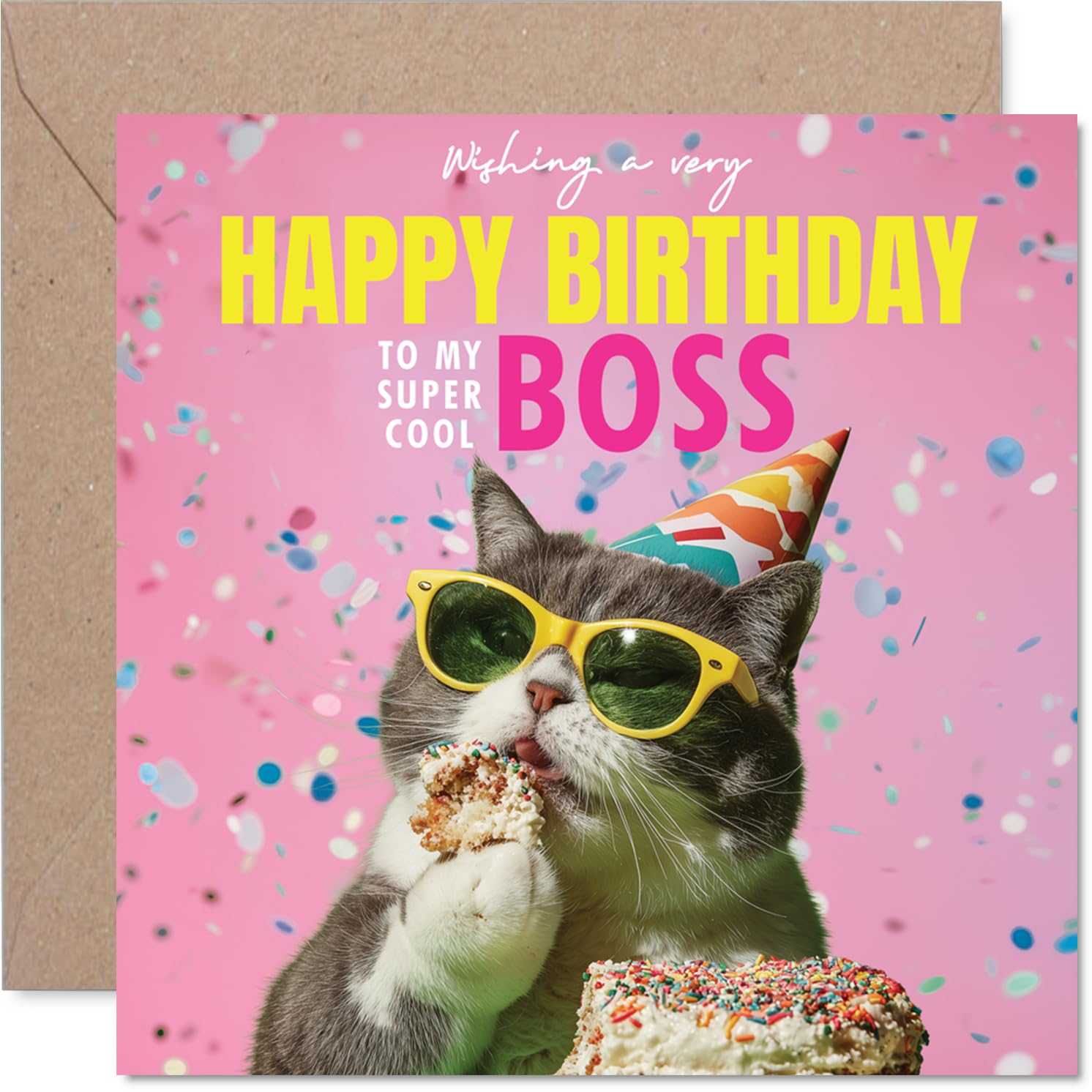Boss Birthday Card - Purr-fect Cake - Happy Birthday Card for Boss from Employee Colleague, 145mm funny cat Bday Greeting Cards