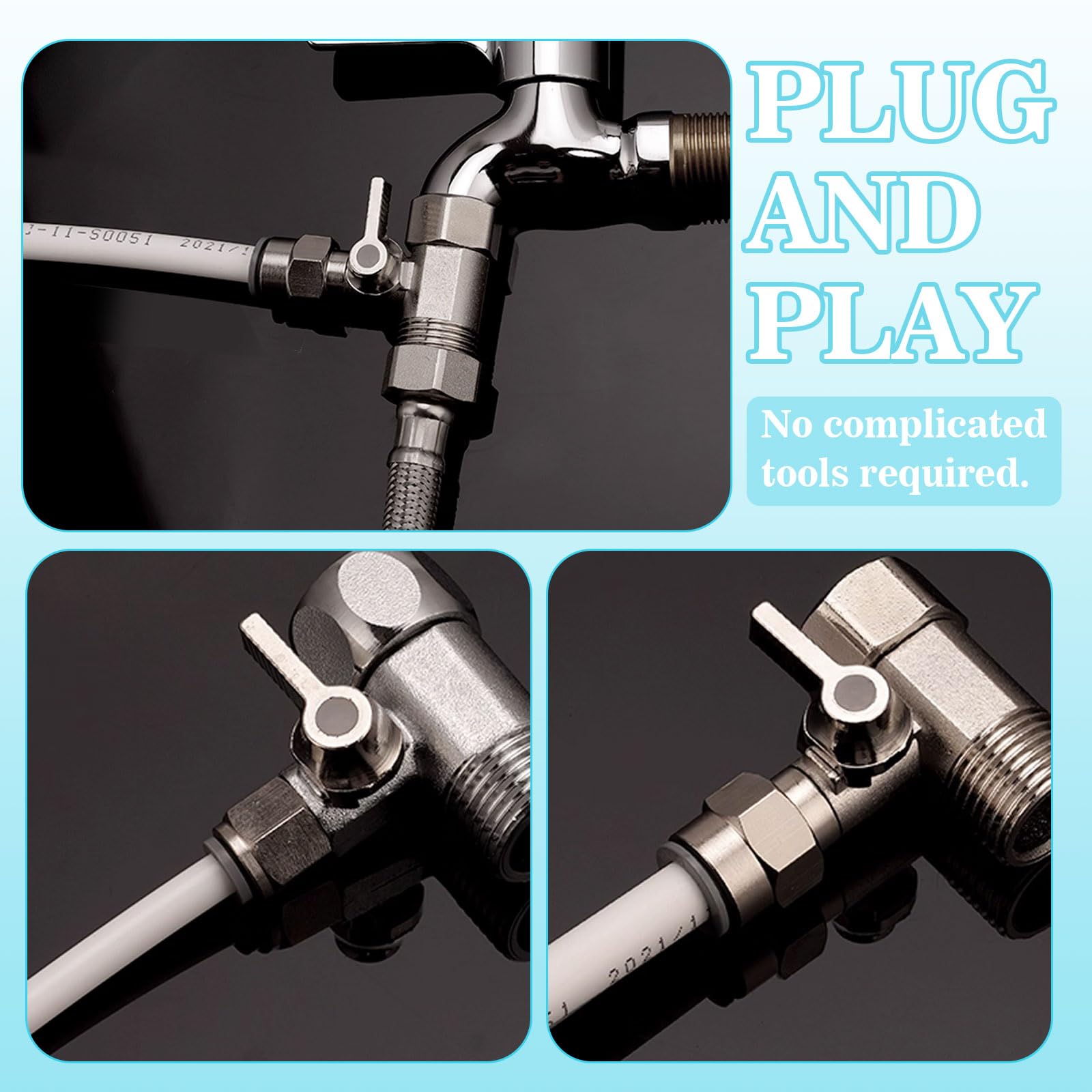 Zawór odcinający, adapter trójnik, przyłącze wody 1/2 cala x 1/2 cala x 1/4 cala do łatwego podłączenia filtrów wody i instalacji osmozy do rur zimnej wody, przyłącze wody do lodówki