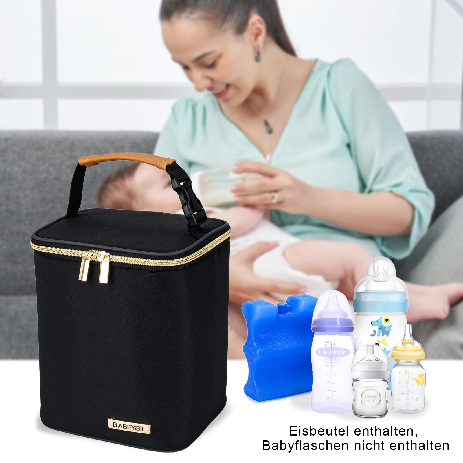 Muttermilch-Kühltasche, isolierte Babyflaschentasche mit Eisbeutel für 4 Flaschen bis zu 270 ml, perfekt für Tagespflege, Reisen, stillende Mütter