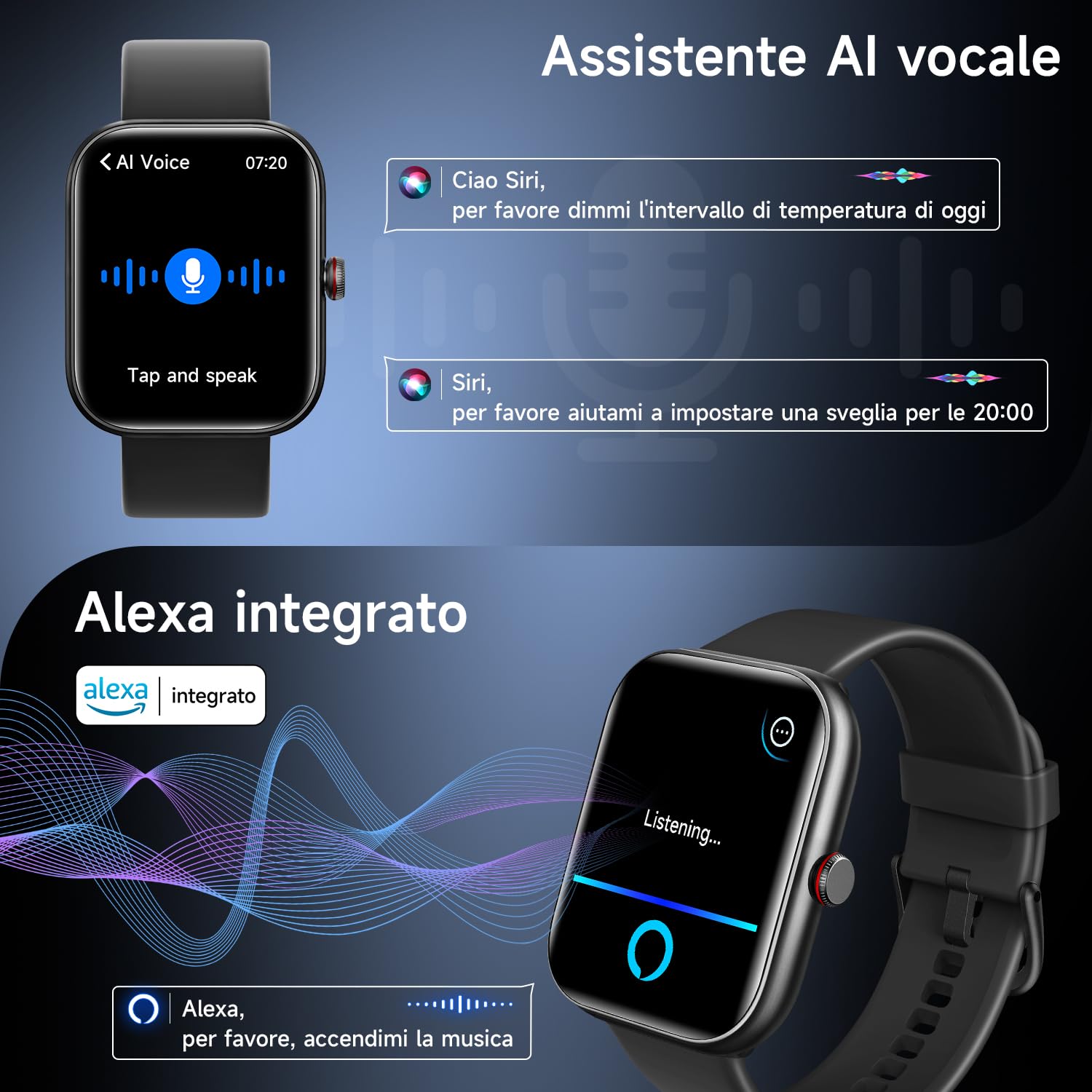 WMK Smartwatch Uom Orologio Fitness con Rispondere/effettuare Chiamate Cardiofrequenzimetro Sonno Alexa SpO2 Contapassi-IP68 Smart watch donna con 110+ Sportive calorie Giochi per iOS Android(Nero)