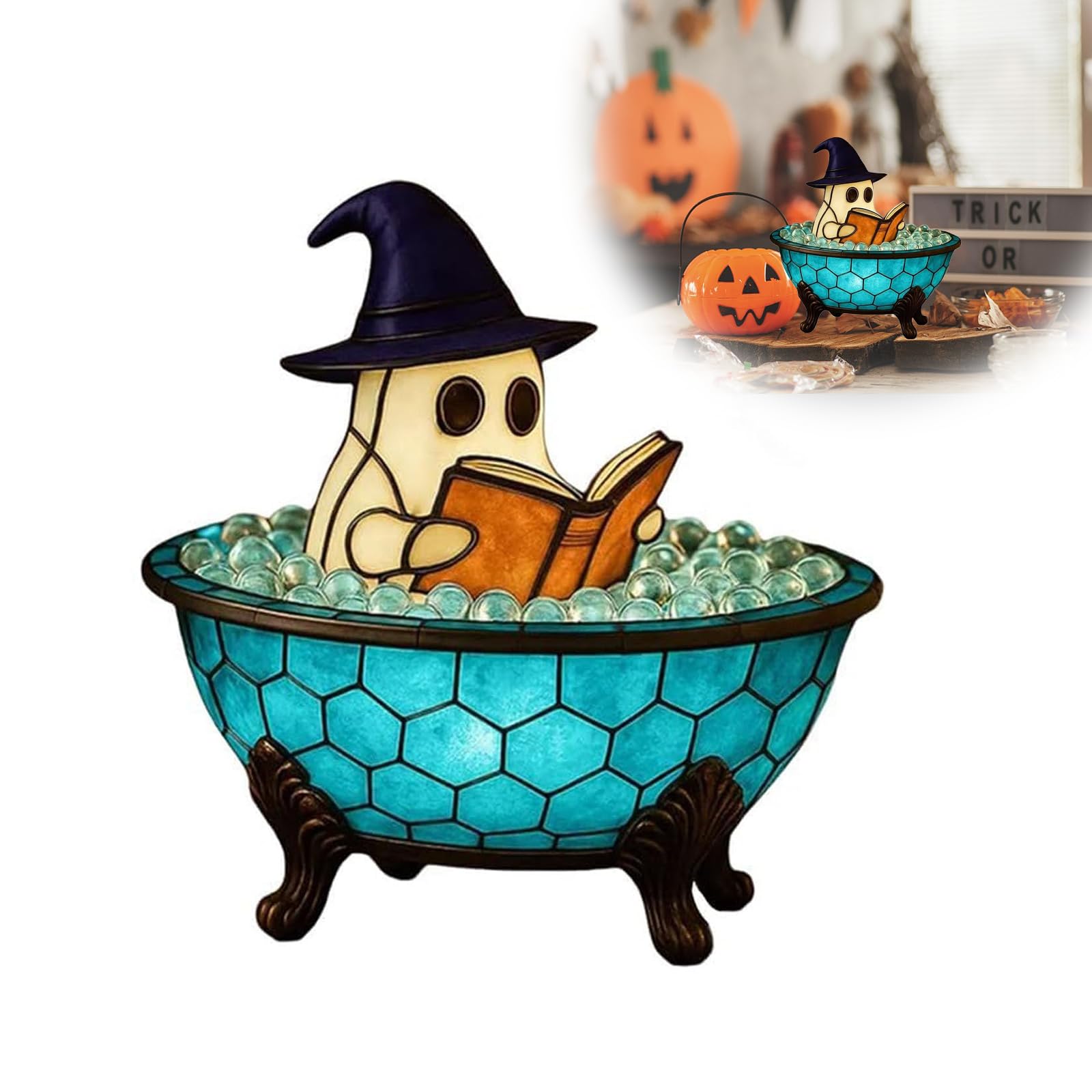 Ghost Bubble Bath Lamp, Halloween Ghost Night Light, Cute LED Lamp,Handmade Mood Lamp with Color Change,USB Rechargeable, Ghost-Themed Bathtub Accent Lamp for Halloween Decor, Bathroom, Bedside (1pc)