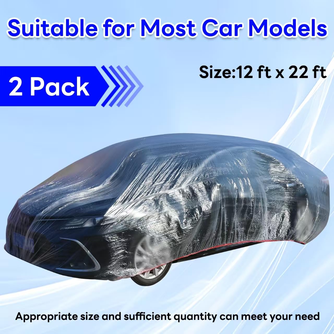 2 Pack Disposable Car Cover Clear Plastic Car Cover Universal Rain Dust Garage Cover with Elastic Band Medium — view 2