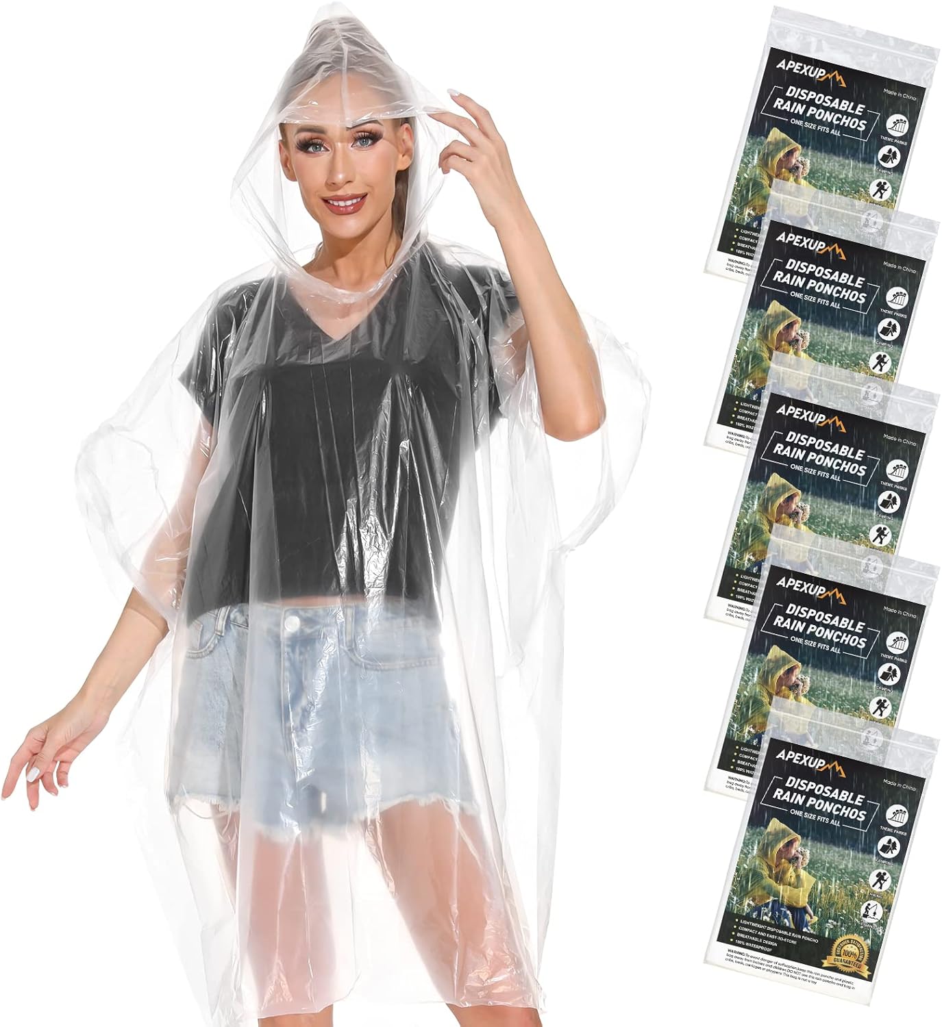 APEXUP Disposable Rain Ponchos for Adults