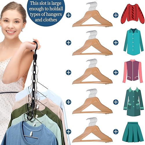 Miniatura 7 de Hoteam 40 perchas de plástico resistente con 5 agujeros para ahorrar espacio, para ropa, camisas, dormitorio universitario, apartamento, color negro