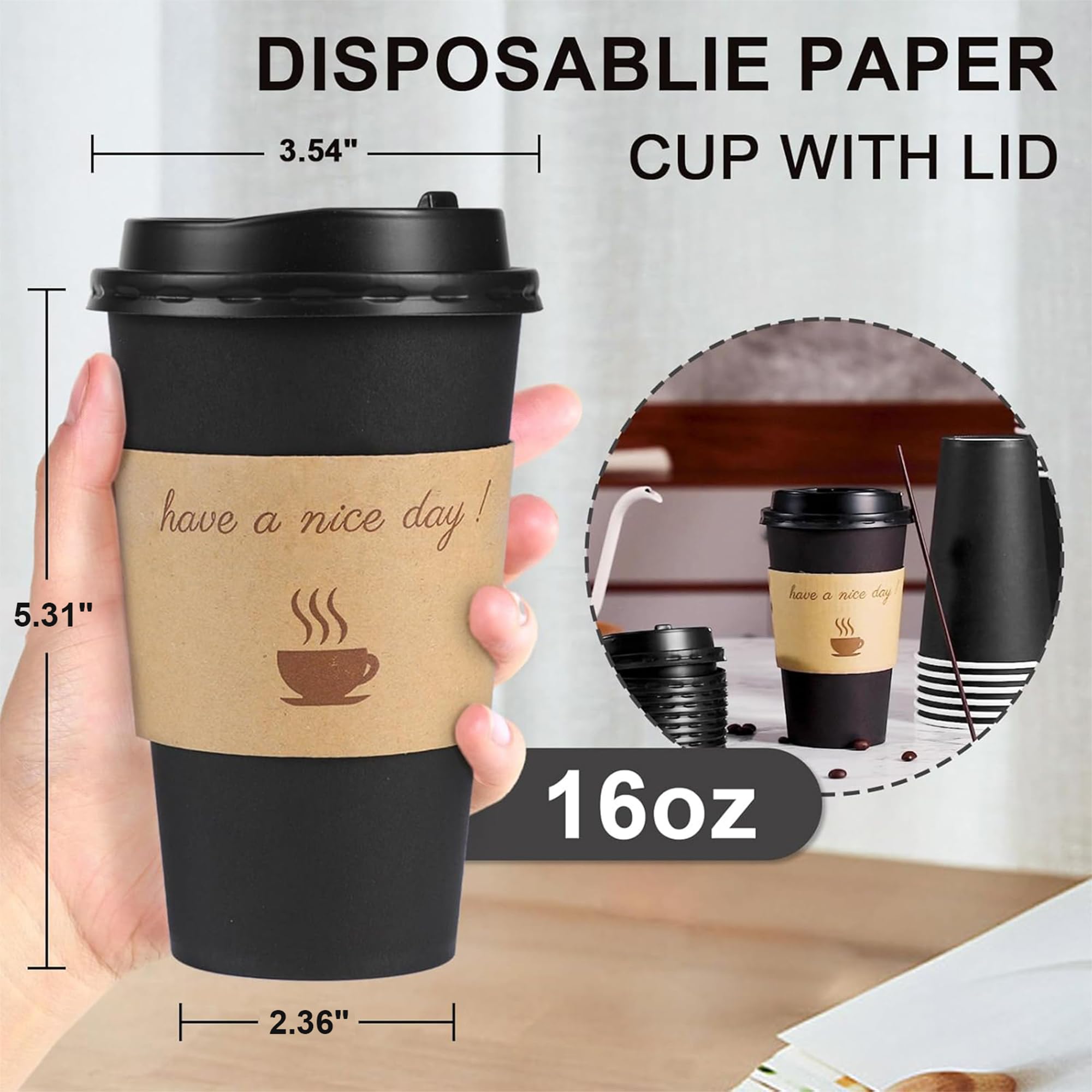 Disposable Coffee Cups - 100 Pack 16oz -2