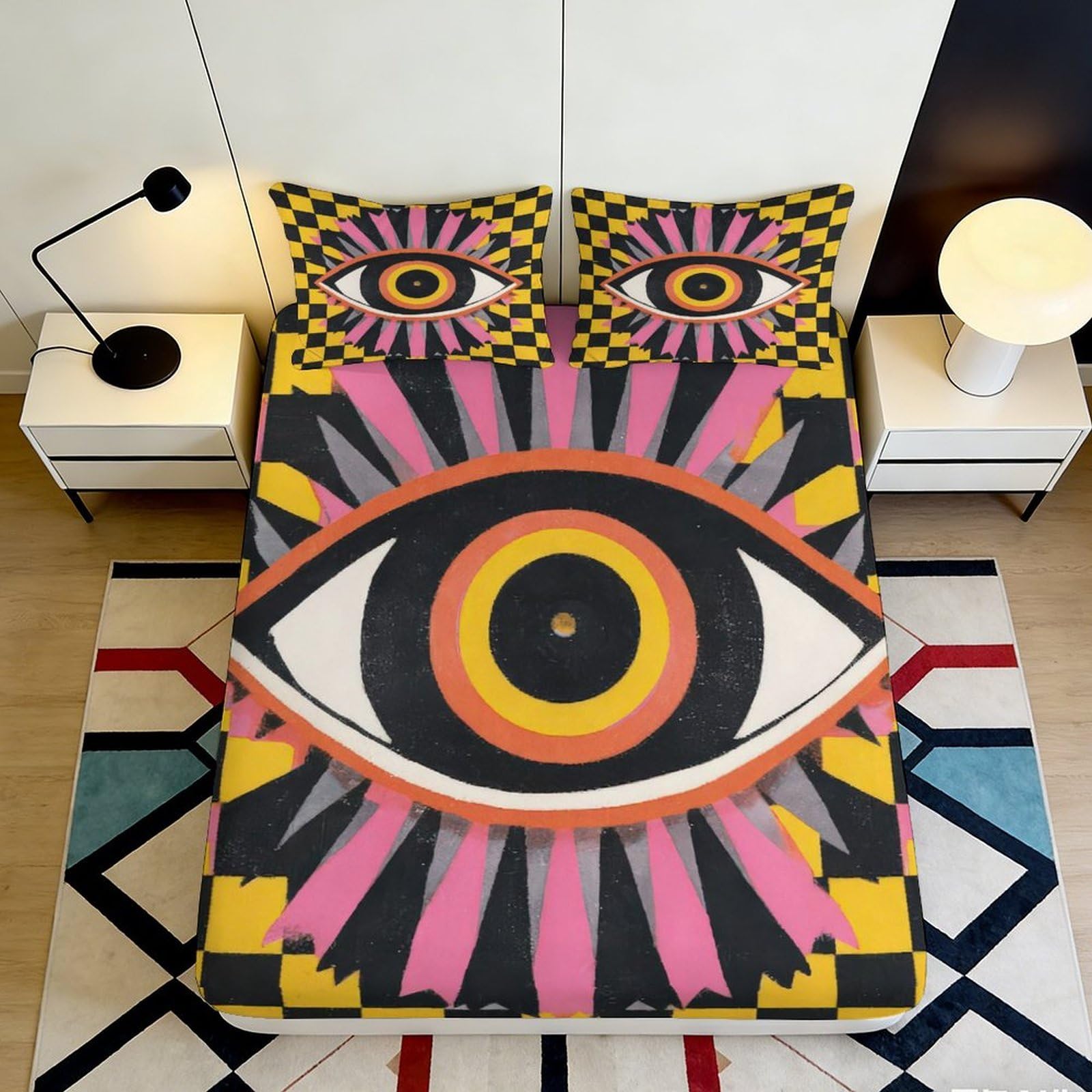3D Printed Psychedelic Eye Fitted Sheet Microfiber Soft Breathable Graphic Bed Cover for Bedroom Dorm Mattress Decor 90x200x25cm