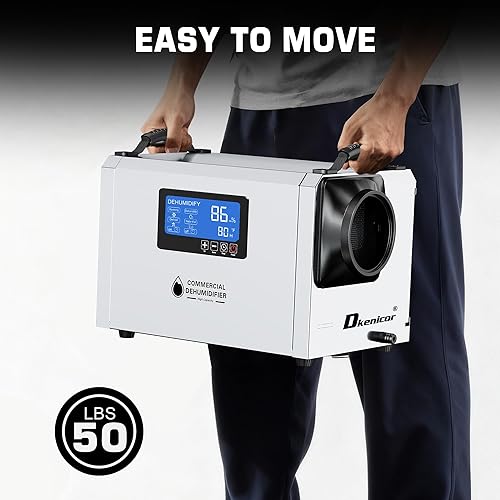 Miniatura 9 de Deshumidificador comercial de 145 pintas, unidad industrial de daños por agua de hasta 6,000 pies cuadrados, descongelación automática, memoria que