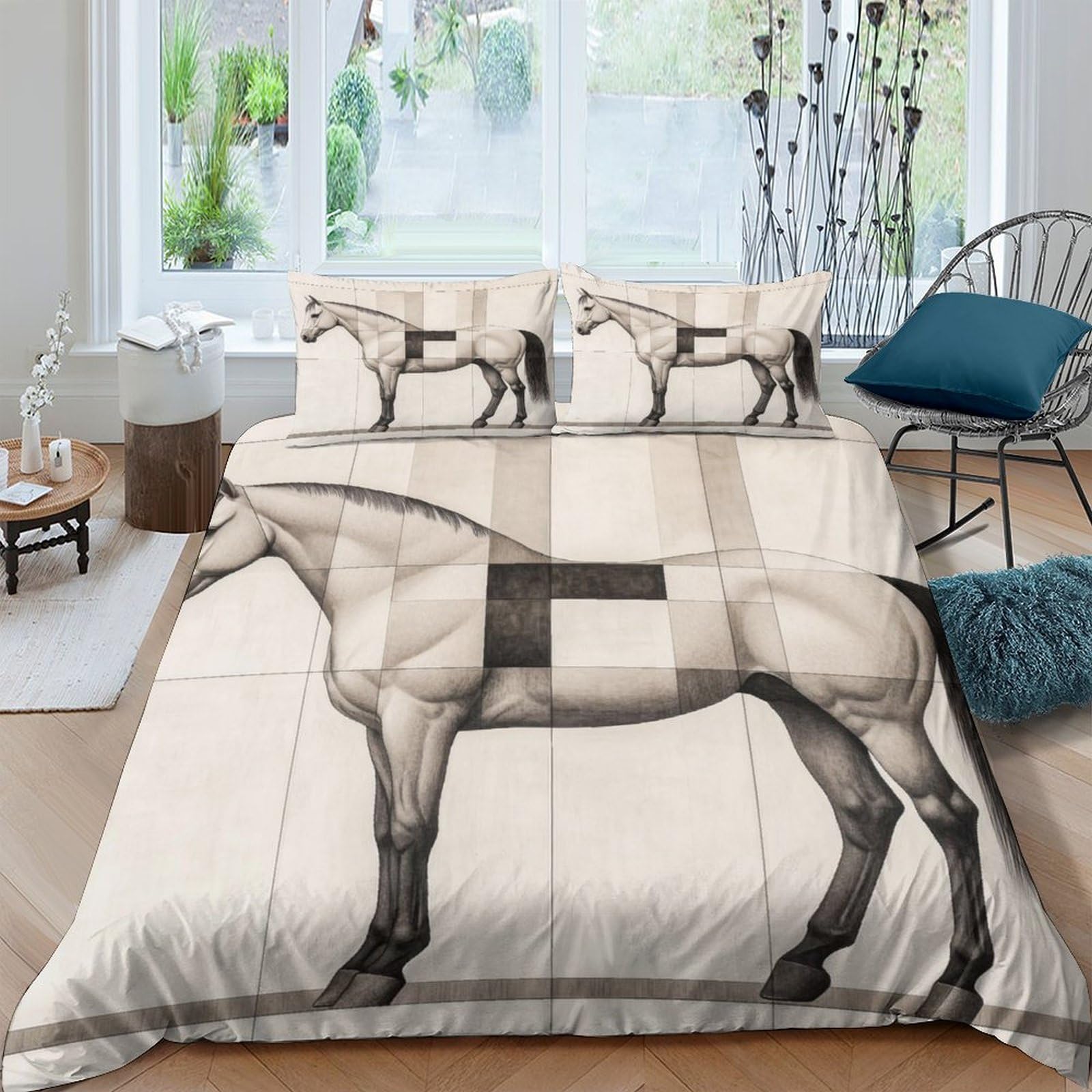 Ctjqhvkz Style-9 3D Printed Horse Illustration Fitted Sheet Microfiber Soft Non Slip Bed Cover For Bedroom Guest Room Decor Single（135X200cm）