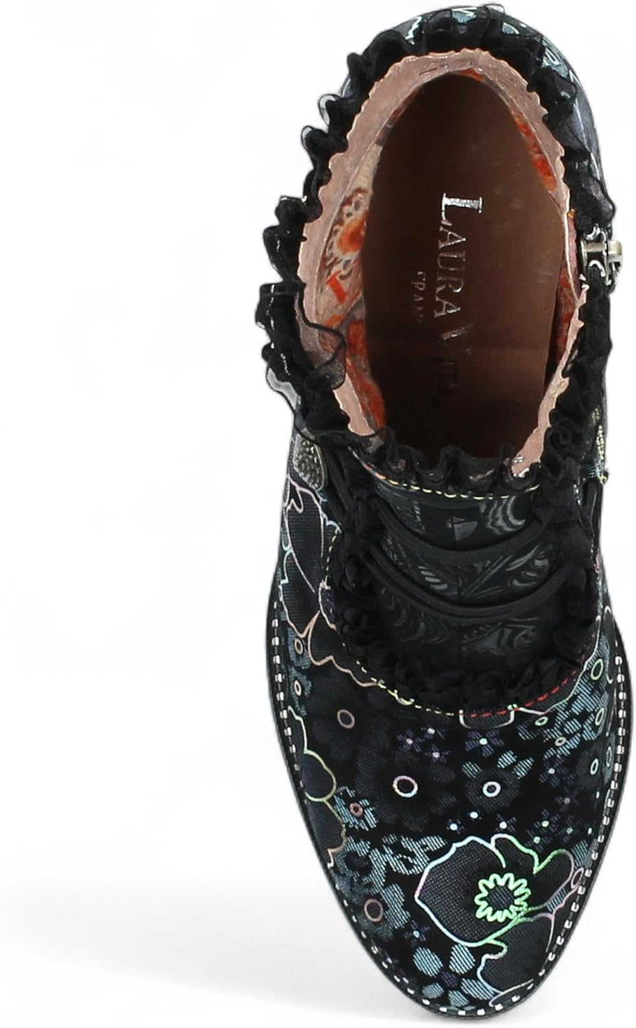 Laura Vita Women’s Elcodieo 224 Gothic Victorian Blue Floral Leather Ankle Boots – Vintage Lace-Up Zip Closure