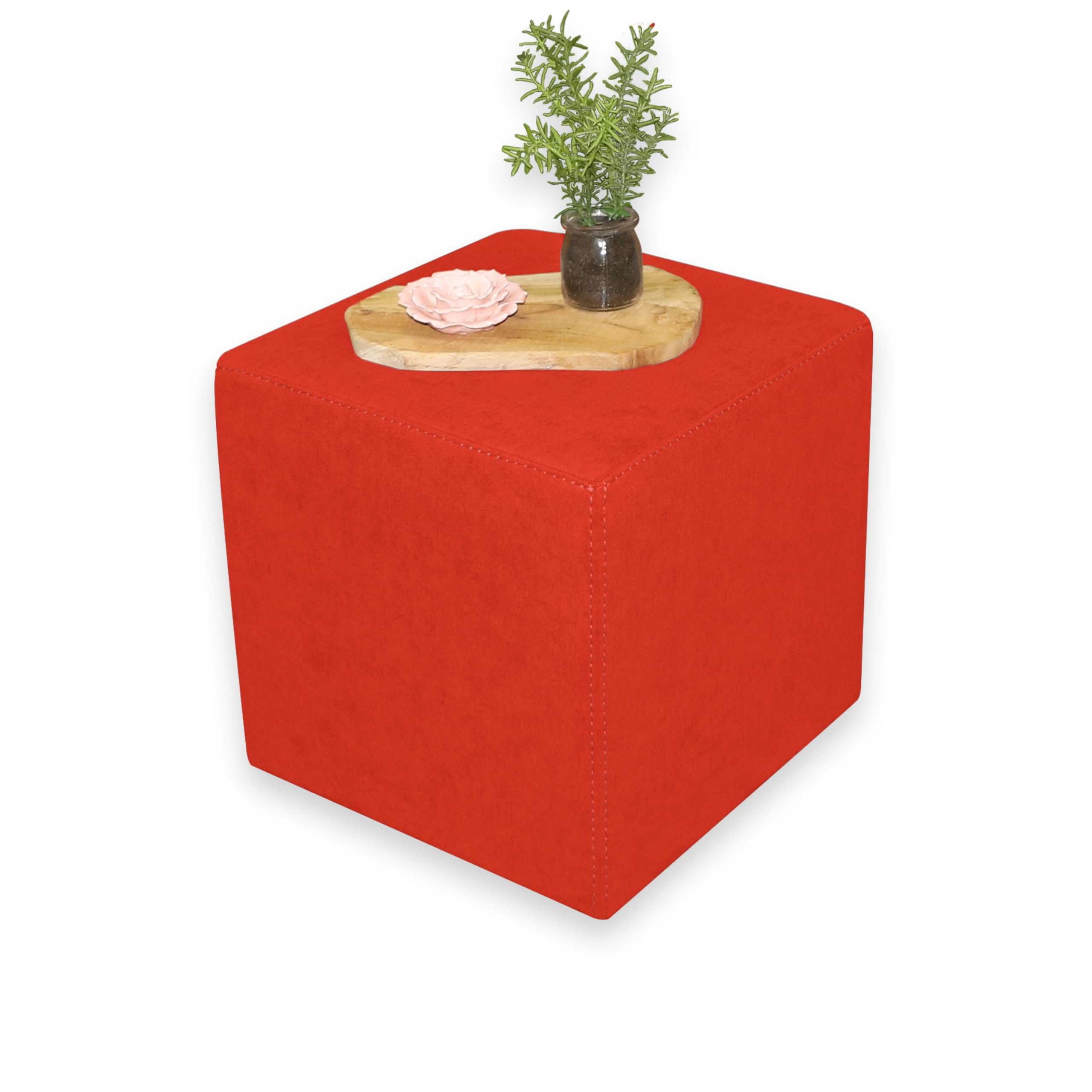 Betten-ABC KUBI Sitzhocker Sitzwürfel Bodenkissen Fußhocker 40x40x40 cm fünf Farben Wohnzimmer, Kinderzimmer, Gästezimmer oder Flur (Farbe: Rot-Orange)