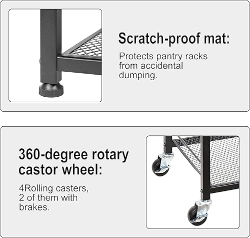 Miniatura 6 de Kitchen Baker's Rack - Carrito de microondas de 4 niveles para servir isla con rueda, mesa auxiliar de madera industrial, estante de almacenamiento