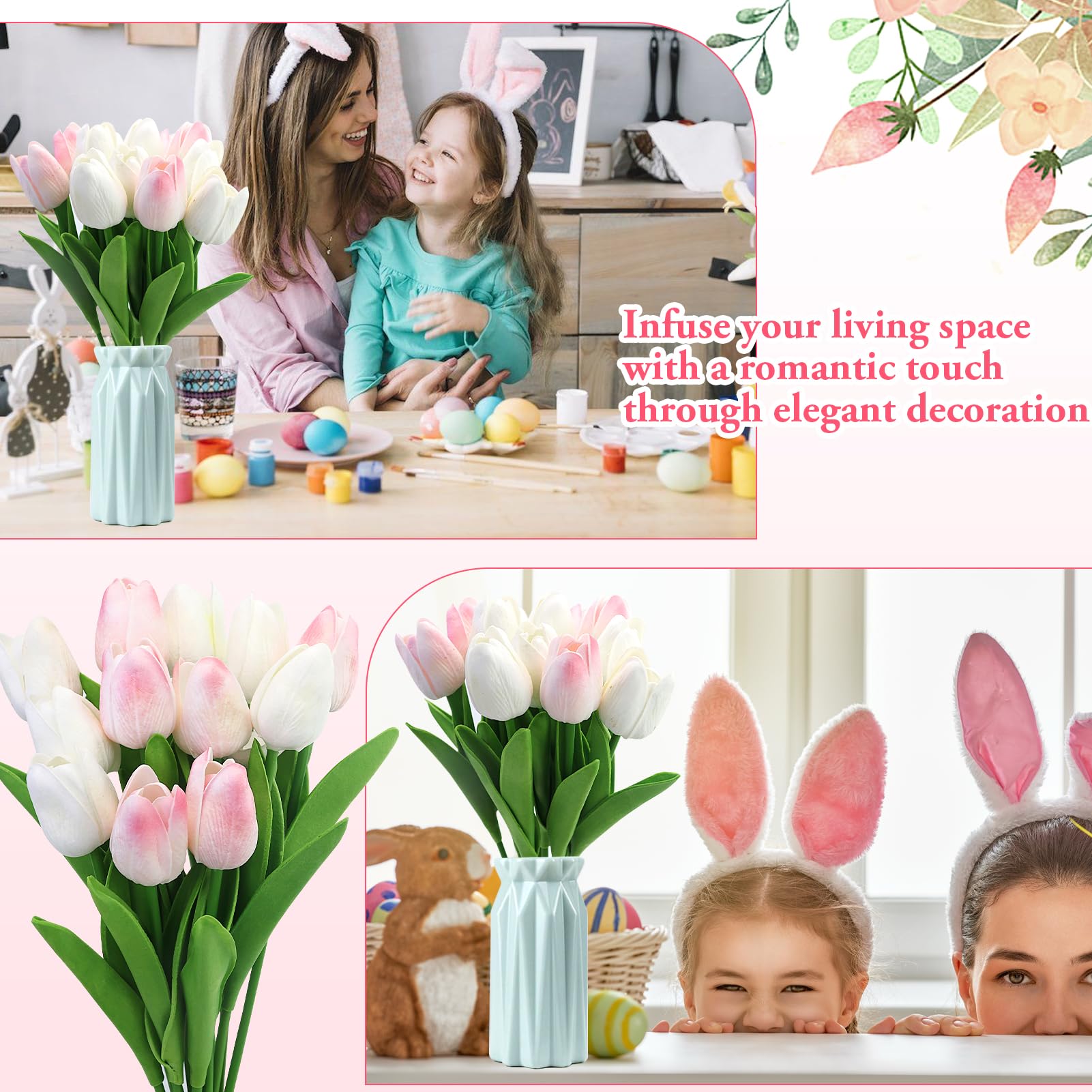 Tulipani Artificiali In Lattice - 12 Pezzi Con Foglie, Fiori Finti Realistici Per Matrimoni, Centrotavola E Decorazioni - Foto 6