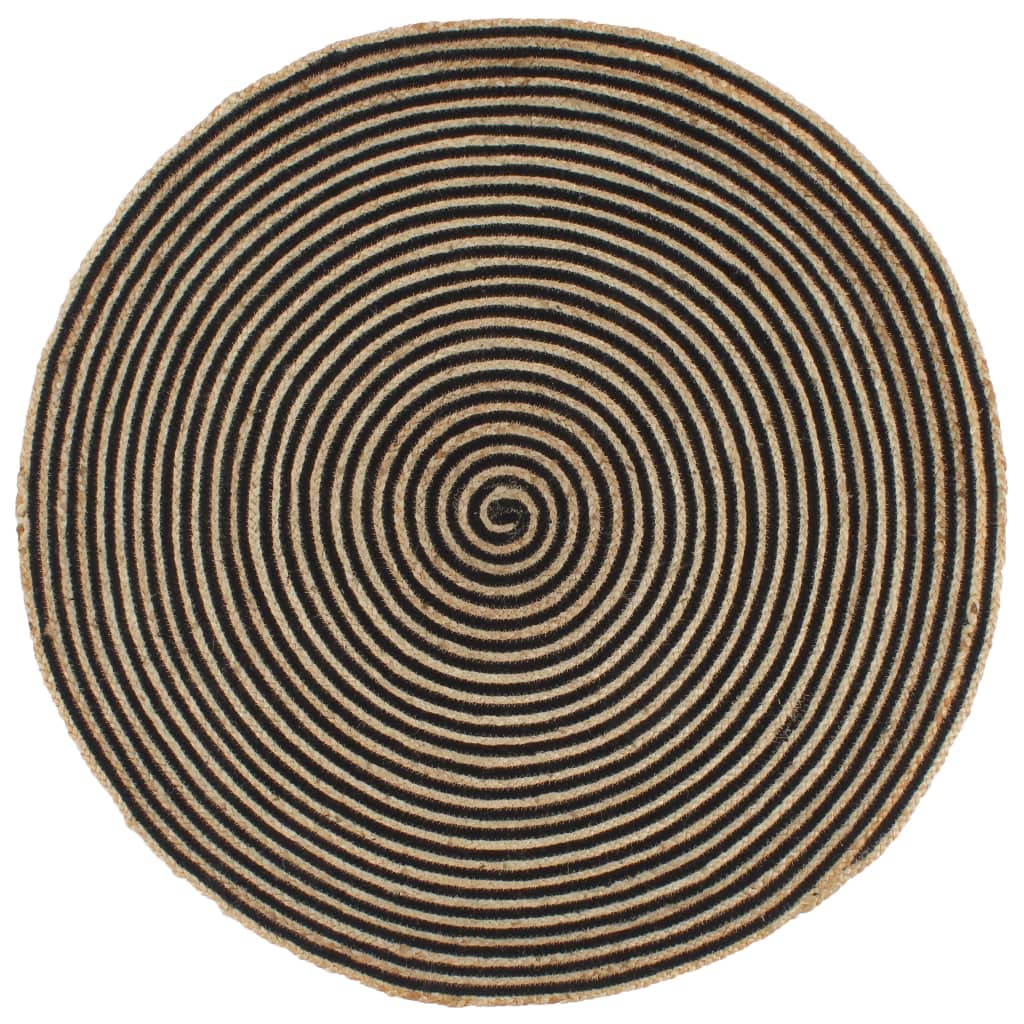 vidaXL Tapis Fait à la Main Jute avec Design de Spirale Noir 90 cm