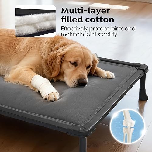 Miniatura 3 de Veehoo Cama elevada para perros a prueba de masticaciones, catre elevado duradero para mascotas con tapete impermeable relleno de algodón de