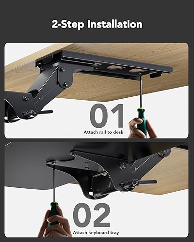 Miniatura 6 de HUANUO Bandeja para teclado debajo del escritorio, bandeja deslizante ergonómica ajustable 360 para teclado y mouse, 25 pulgadas de ancho x 9.8