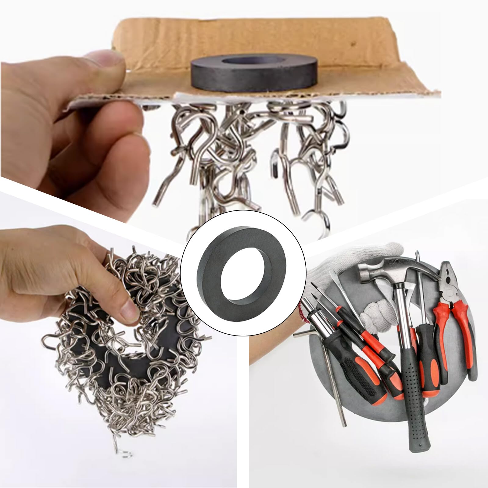 Aicharynic Lot de 2 anneaux magnétiques, Ø 70 mm x 32 mm x 15 mm en ferrite avec trou, anneau magnétique résistant avec anneau perforé, pour industrie, bricolage, projets scientifiques