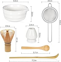 Vista 3 de Juego de batidor de matcha, incluye cuenco de cerámica con boquilla, batidor de matcha, soporte y tamiz, cuchara y cuchara de bambú tradicional, kit