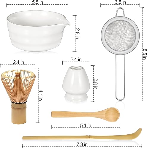 Miniatura 3 de Juego de batidor de matcha, incluye cuenco de cerámica con boquilla, batidor de matcha, soporte y tamiz, cuchara y cuchara de bambú tradicional, kit