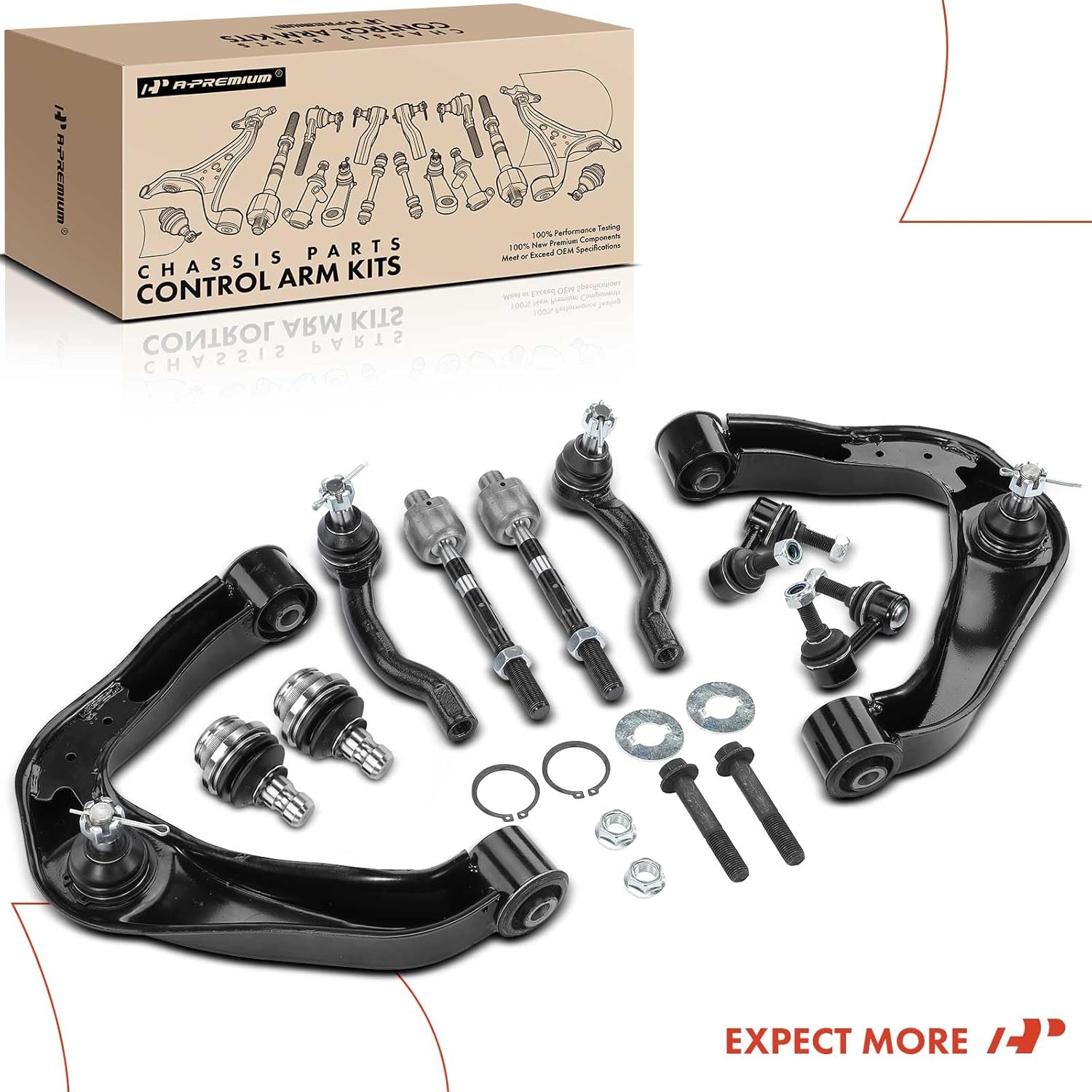 A-Premium Set of 10, Front Upper Control Arm, Sway Bar Link, Lower Ball Joint, Inner & Outer Tie Rod End, Compatible with Nissan Frontier 2005-2019, Pathfinder 2005-2012, Xterra 2005-2015