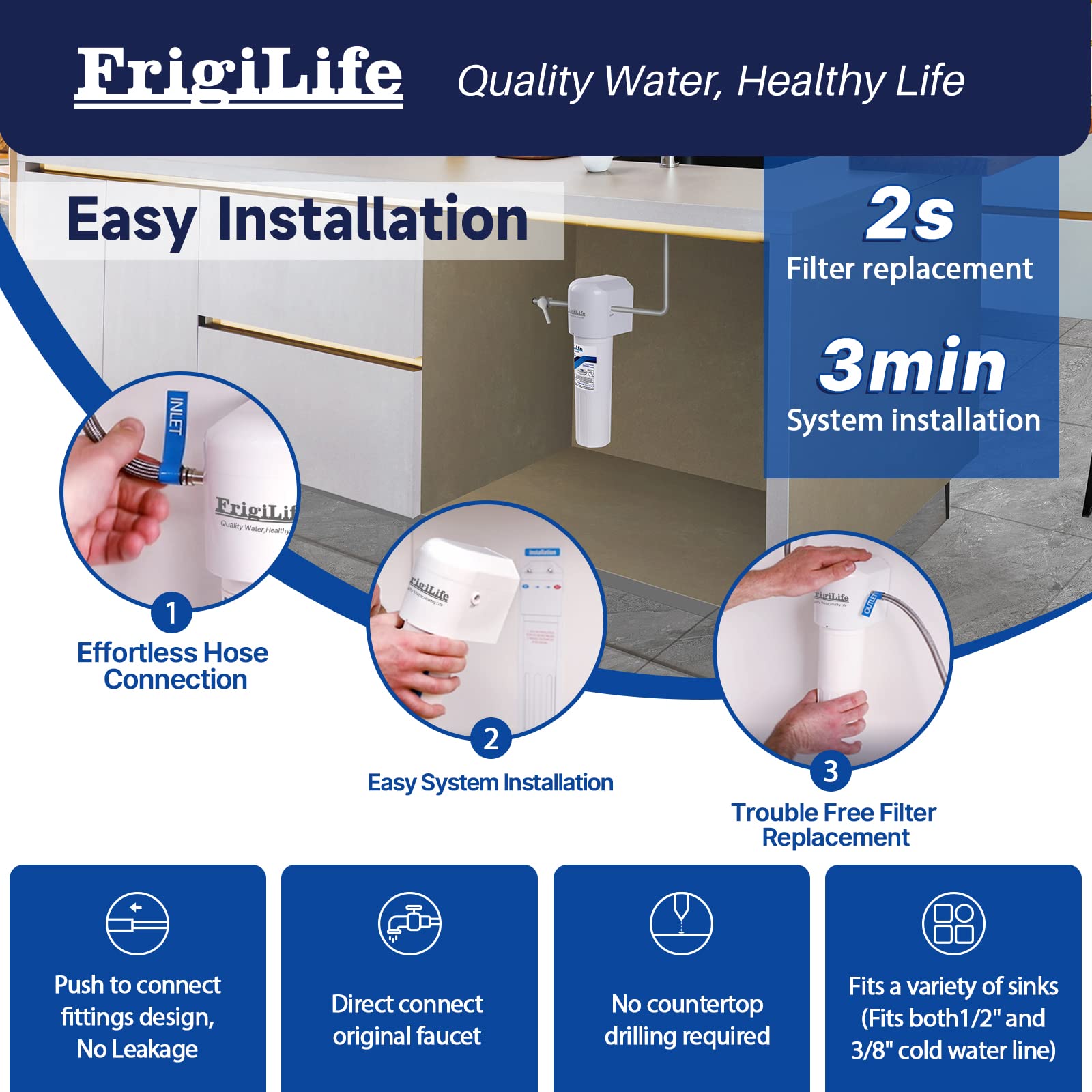 WFS5300A Under Sink Water Filter System 3 Years 22000 Gallons Under Counter Direct Connect Kitchen Faucet Reduces PFAS — view 4
