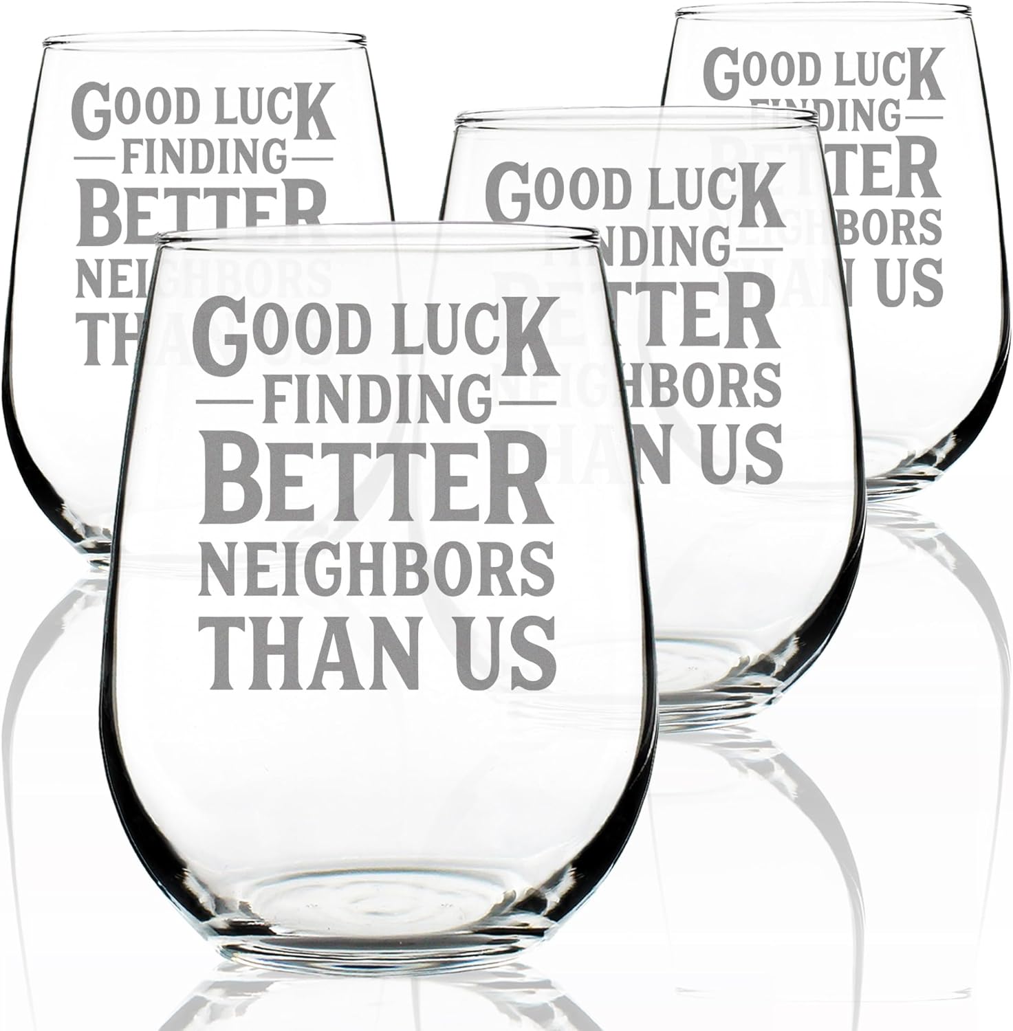 Good Luck Finding Better Neighbors Than Us - Stemless Wine Glasses - Set of 2 - Funny Farewell Gift For The Best Neighbor Moving Away - Large 17 Ounce
