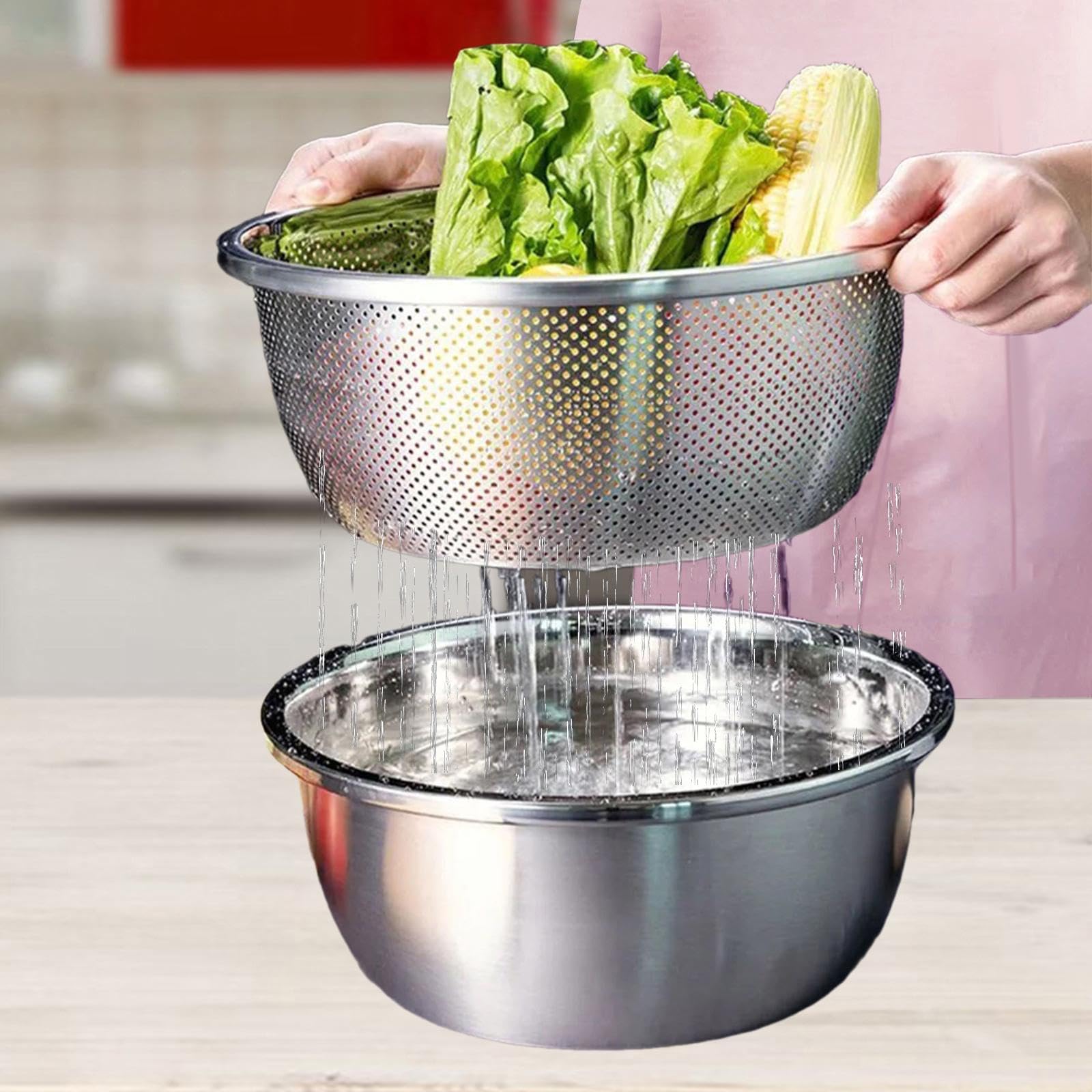 Milageto Colador, Tazón de Sopa de Cocina, Cuenco Grueso para Lavar arroz para Uso doméstico, Cuenco para Lavar Verduras, Cesta escurridora, 34cm