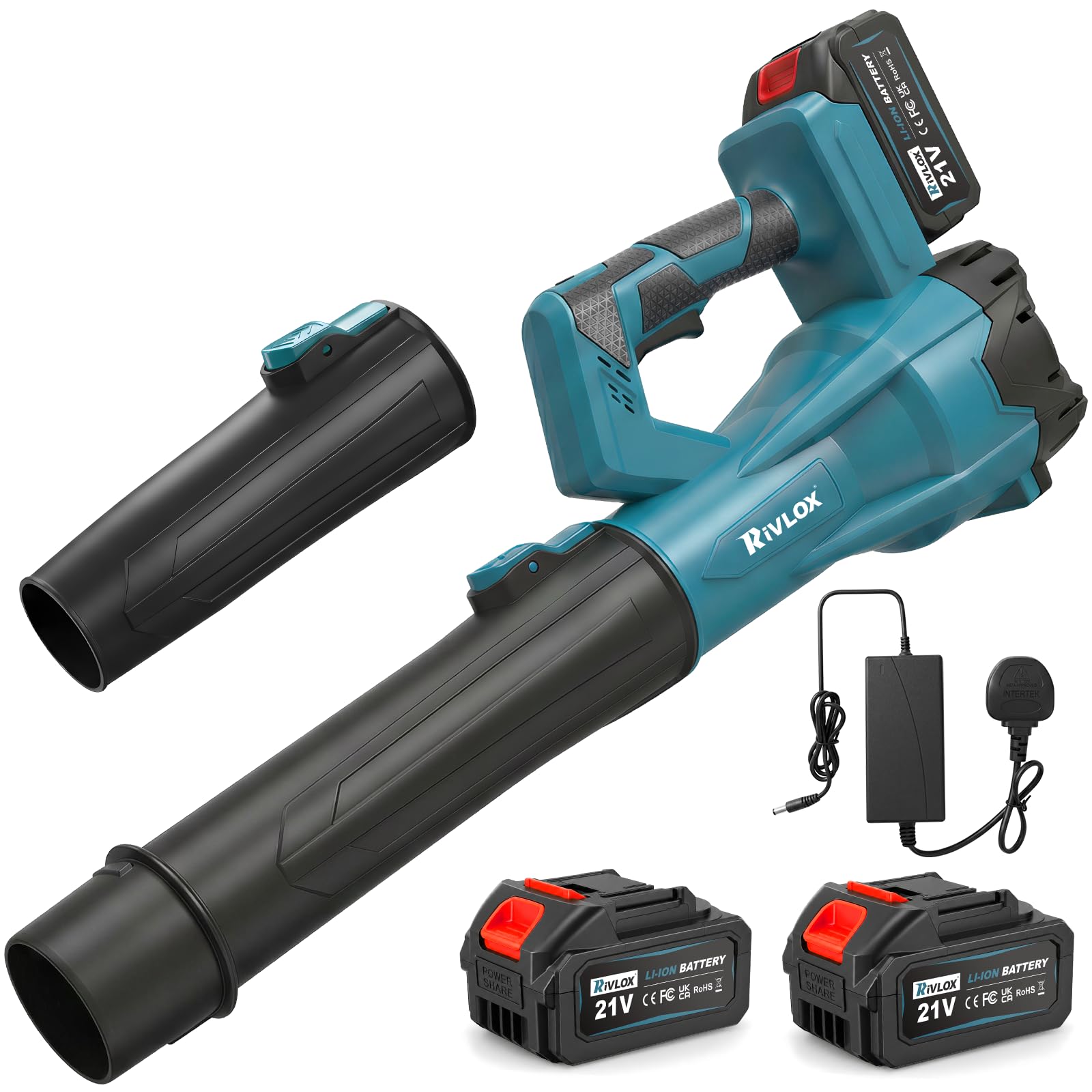 Leaf Blower Cordless, 6 Speed 21V 2 Battery, 110 Mins Runtime 424CFM 145MPH