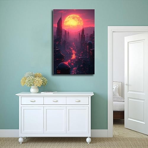 Miniatura 4 de Retro Futuristic City Poster  Neon Skyline Wall Art for Sci-Fi And Synthwave Decor Poster Print for Teen Boys Room Wall Art Canvas Painting Print
