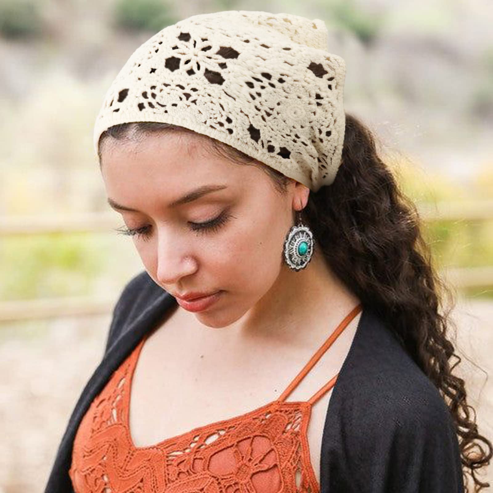 DRESHOW 2 Piezas Pañuelo de Cabeza Crochet Bandana Vintage Anudado Diadema Estampado de Fresas