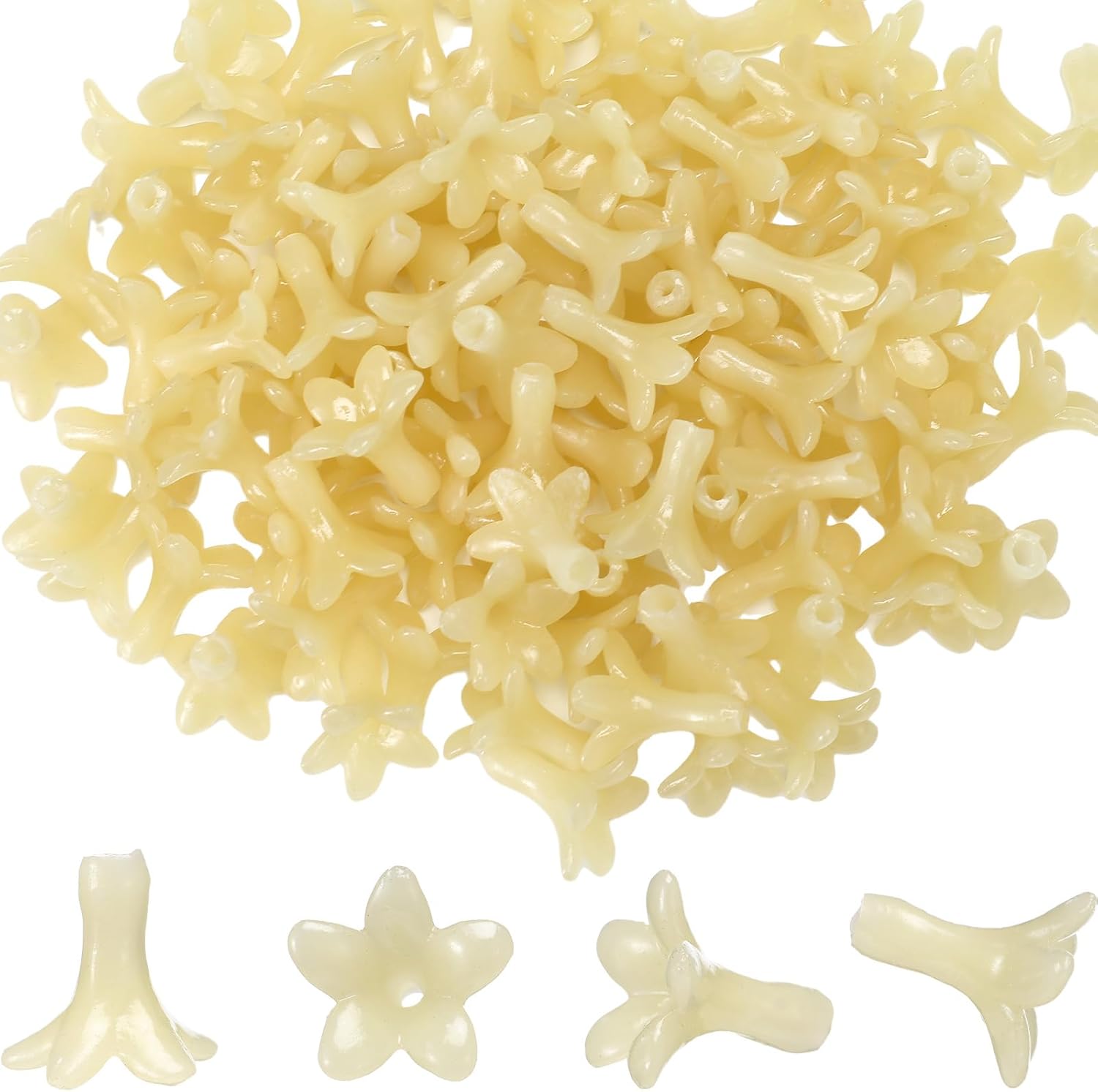 Jutom 100 Pcs Pakalana Flower Beads Cowslip Creeper Flower Beads Resin Coral Shell Bead 3D Carved Cute Loose Bead for Hawaiian Lei Jewelry Making Necklace Bracelet Supplies DIY Crafts Decors (Ivory)