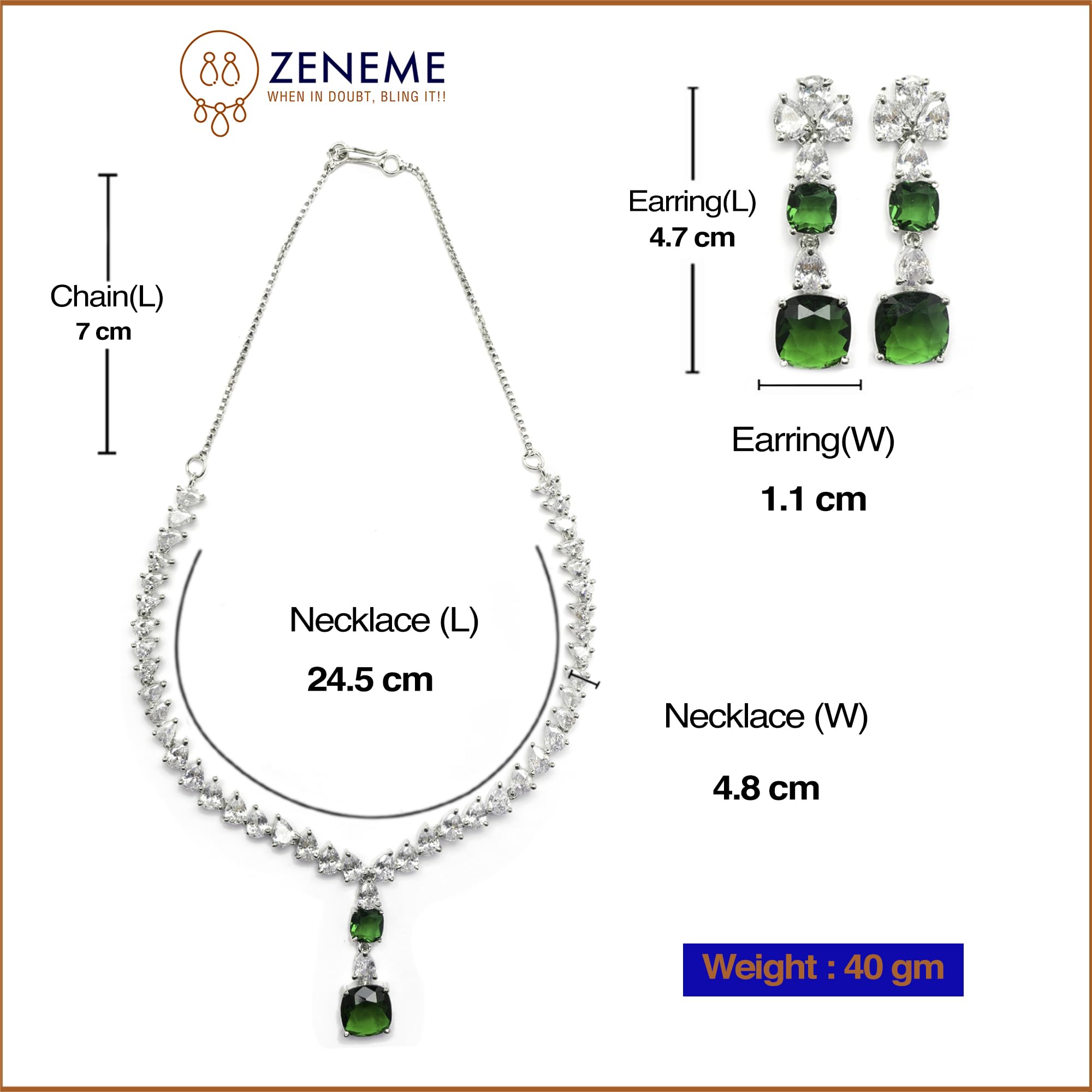 Rhodium-Plated Square American Diamonds Necklace & Earrings Set