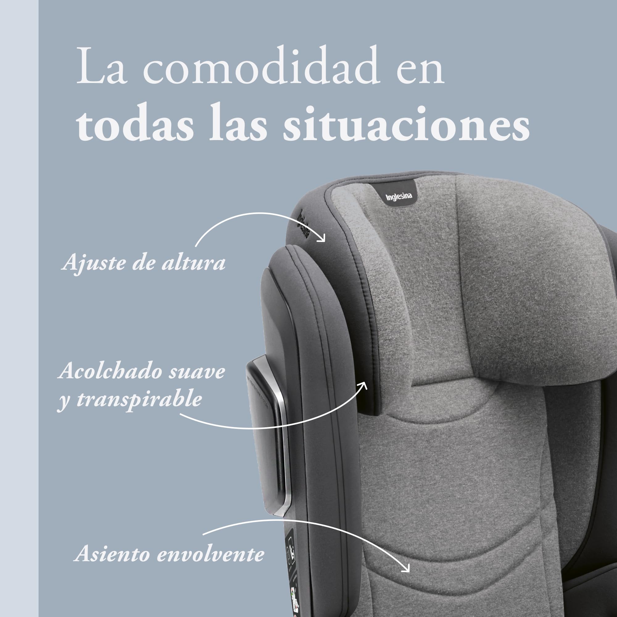 Inglesina Cartesio i-Size, Silla de coche Isofix, para Niños de 3 a 12 años aproximadamente, de 100 a 150 cm, color Stone Grey