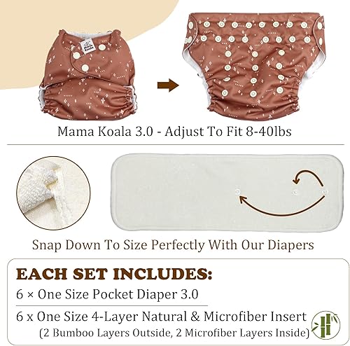 Miniatura 4 de Mama Koala Pañales de tela para bebé 3.0 con 6 inserciones, con 2 paquetes reutilizables y lavables impermeables
