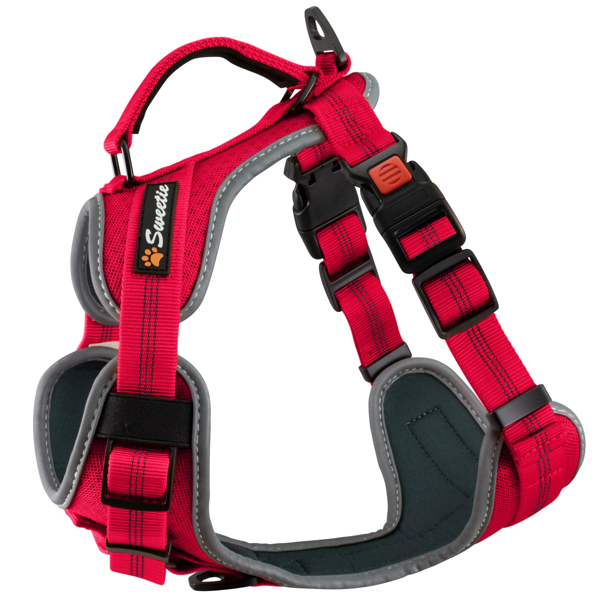 Sweetie Dog Harness No Pull Y-Shape with Control Handle & 2 D-Rings – Front Clip, Padded Neoprene, Breathable Reflective – No Pull Harness for Small Medium Large Dogs & Puppy Harness - Red