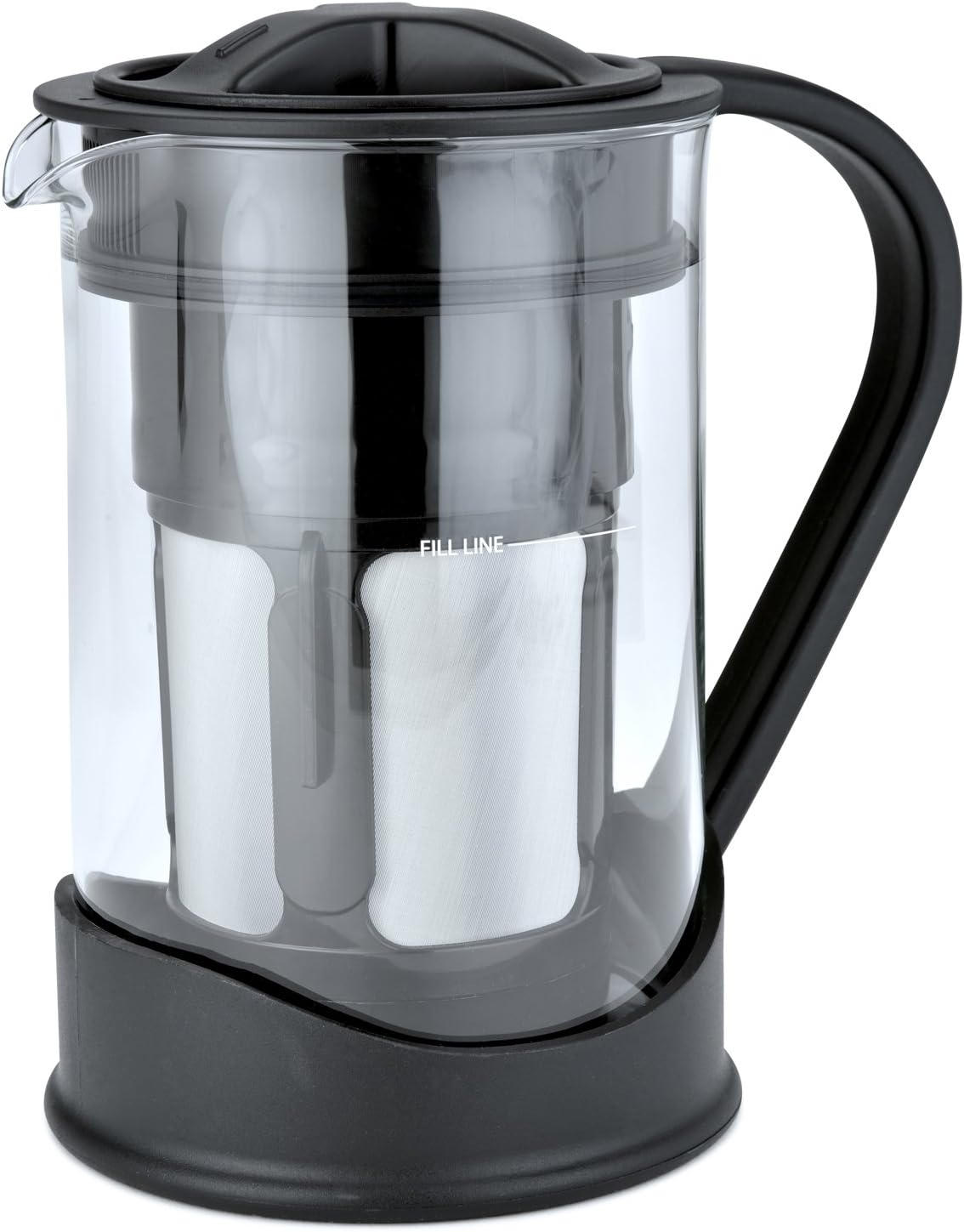 COLD BREW COFFEE MAKER 1 Liter (4-Cups) Capacity, Great For Flavorful Iced Coffee That Stays Fresh Longer, Borosilicate Glass, Easy Cleaning, Fun Ideas and Recipe Booklet, 8x5 Inches, Black