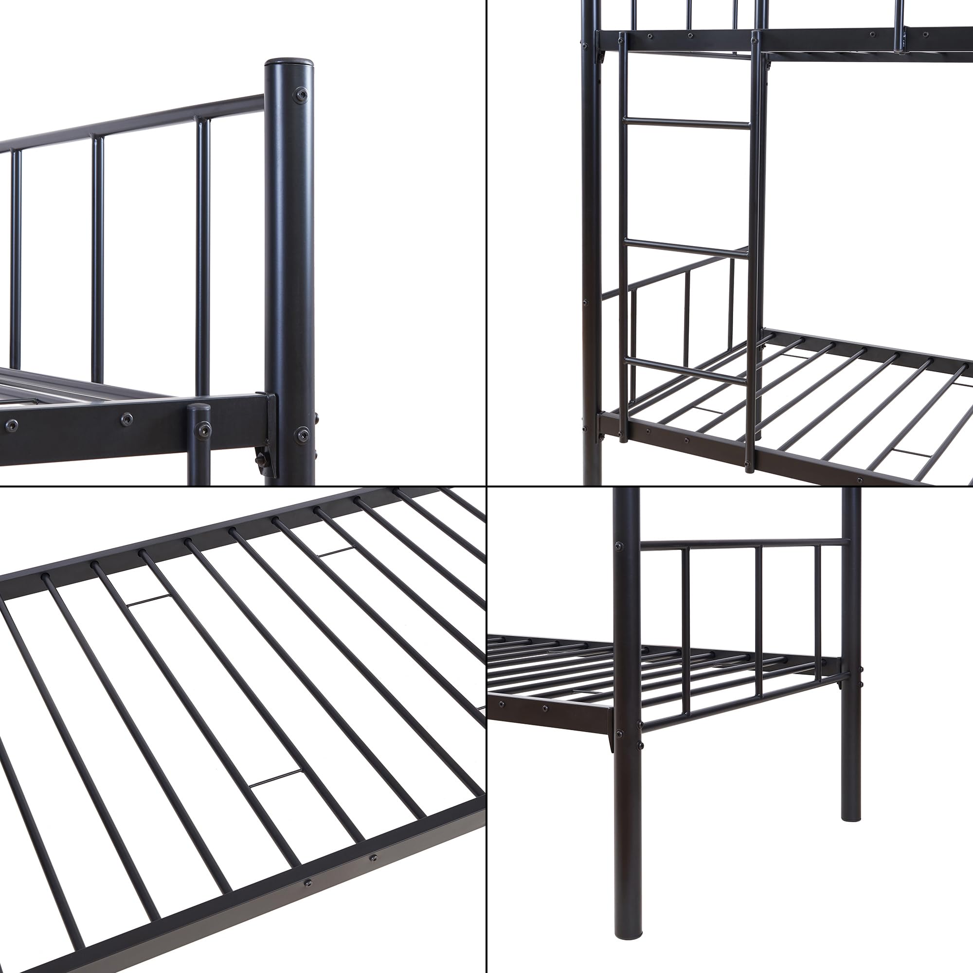 [en.casa] Letto a Castello a 2 Posti con Materassi a Schiuma Fredda 90x200 cm Struttura in Acciaio Scaletta e Sponda Barriera Anticaduta per Cameretta Ospiti Casa Vacanza - Nero