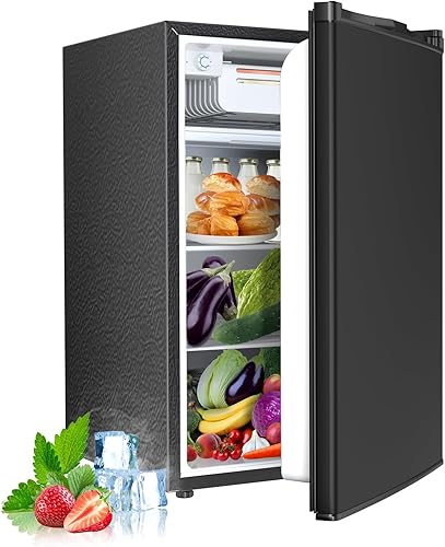Miniatura 10 de Mini refrigerador de 3.2 pies cúbicos con congelador, refrigerador compacto con puerta individual reversible, termostato ajustable, bajo ruido,