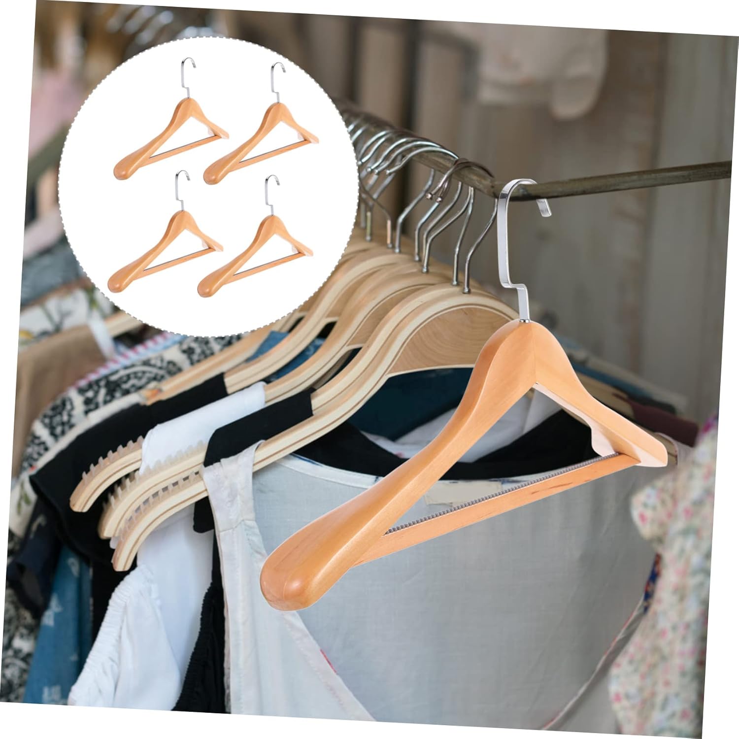 4pcs Solid Wood Clothing Hangers Heavy Duty Suit Hangers for Closet Non Slip Design for Coats and Dresses Wooden Construction with Hooks
