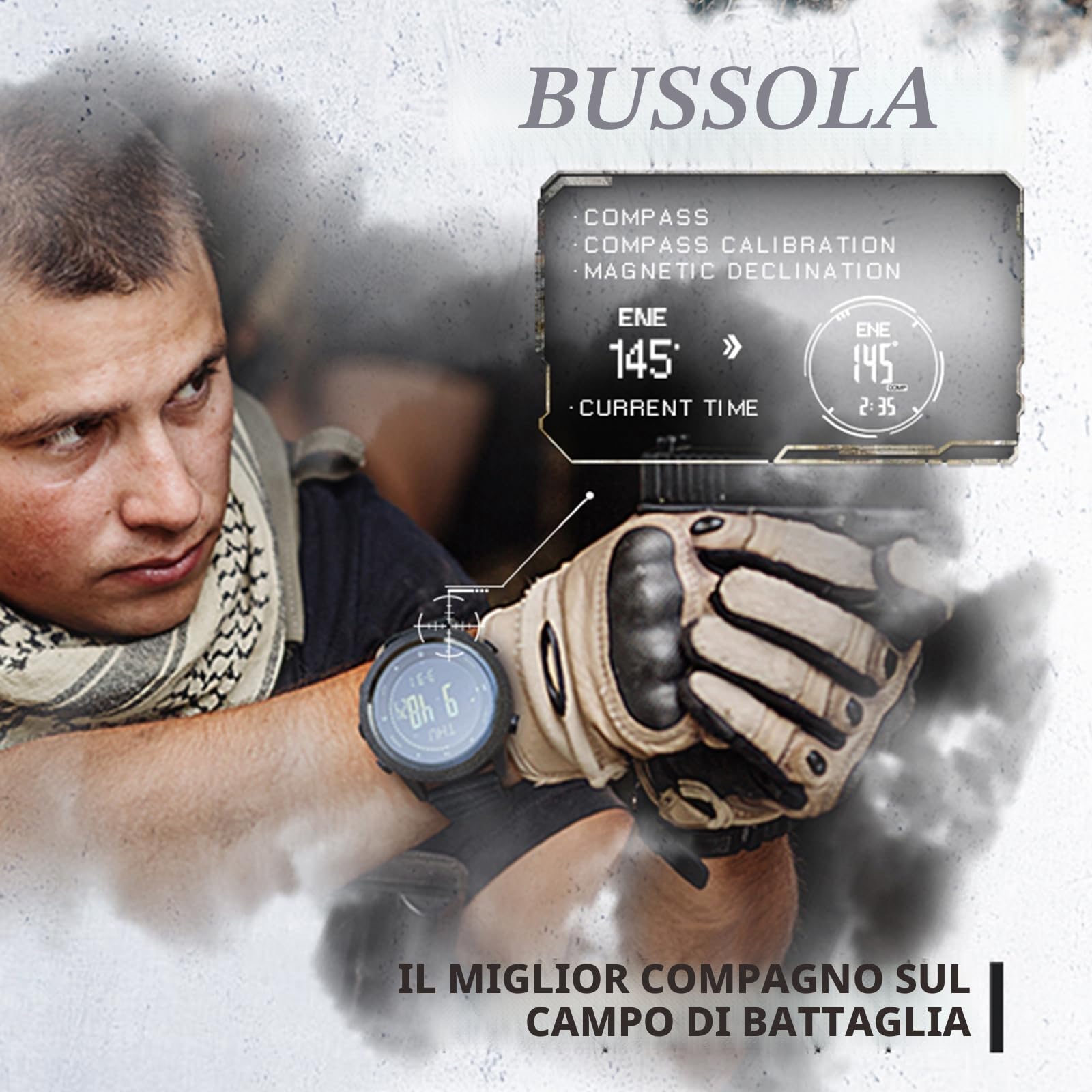 Orologio da uomo multifunzione digitale per esterni, con altimetro, barometro, bussola, impermeabile fino a 50 m