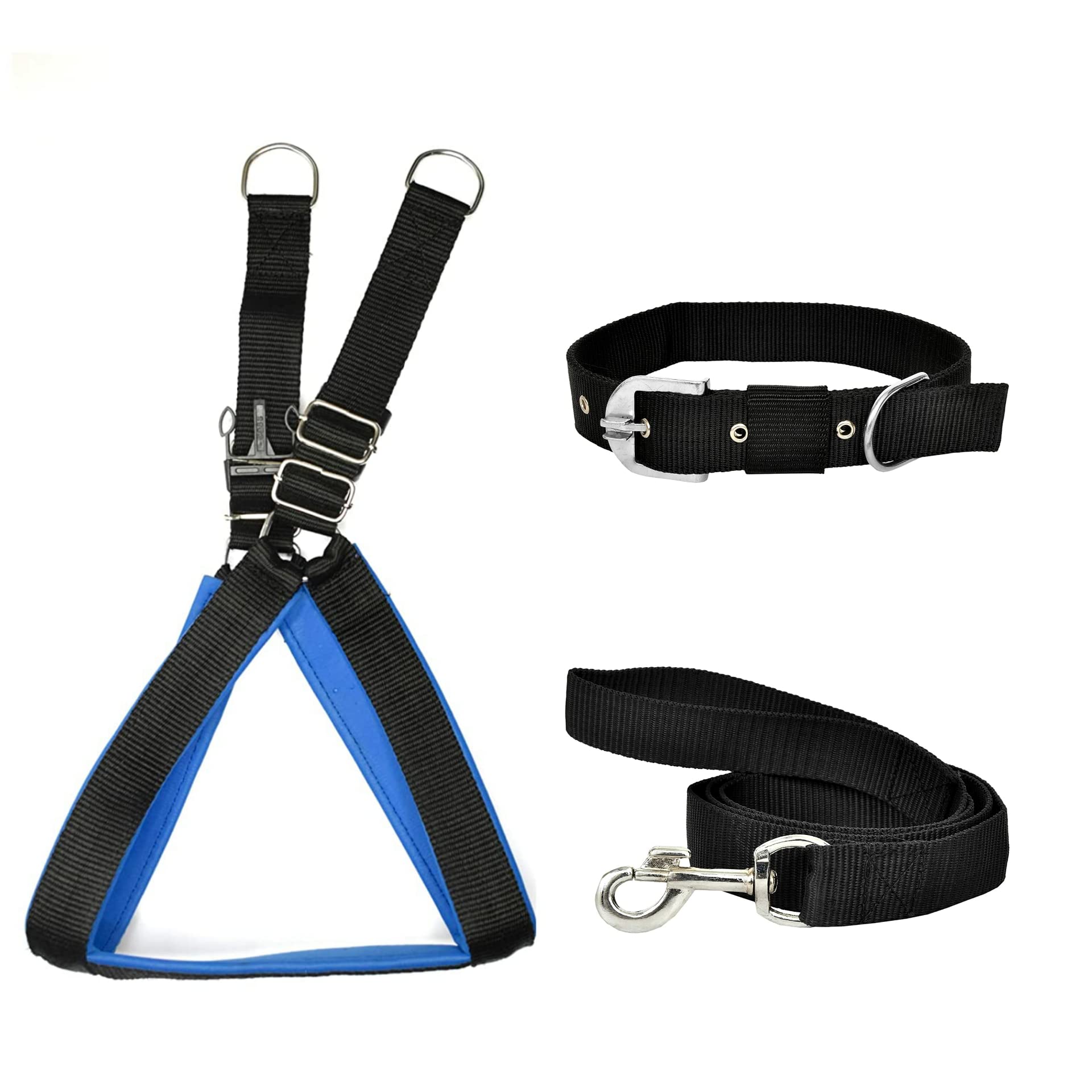 VIP Collection Dog Collar,Harness, and Leash Set-Adjustable,Durable and Stylish for All Breed Dogs Comfortable for Walking and Training Color-Black-Blue (Extra Large) (B09WJGGBW4) Amazon Price History, Amazon Price Tracker