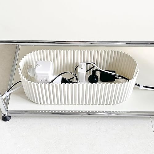 Miniatura 2 de Organizador de caja de cable blanco, caja de plástico con tapa para escritorio y suelo, cubierta de tiras de alimentación para el hogar, oficina,