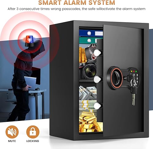 Miniatura 7 de 16.5 pulgadas de alto Caja fuerte grande para el hogar, caja de seguridad antirrobo con teclado programable, llaves de repuesto y estante extraíble,