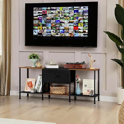 Miniatura 4 de Vrisa Soporte de TV para TV de 50/55 pulgadas con almacenamiento abierto con cajón de tela, organización de almacenamiento, soportes de TV para sala