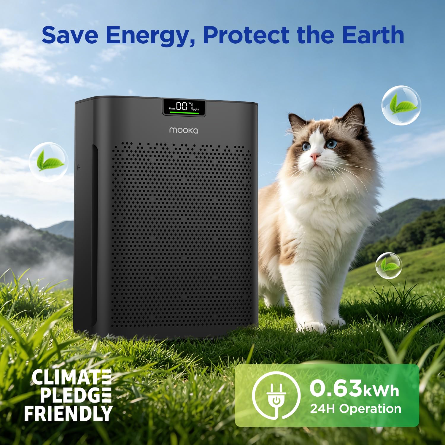 2000 m² domowy oczyszczacz powietrza z zmywalnymi filtrami, gąbka zapachowa, filtr HEPA MOOKA H13, oczyszczacz powietrza dla zwierząt domowych do sypialni