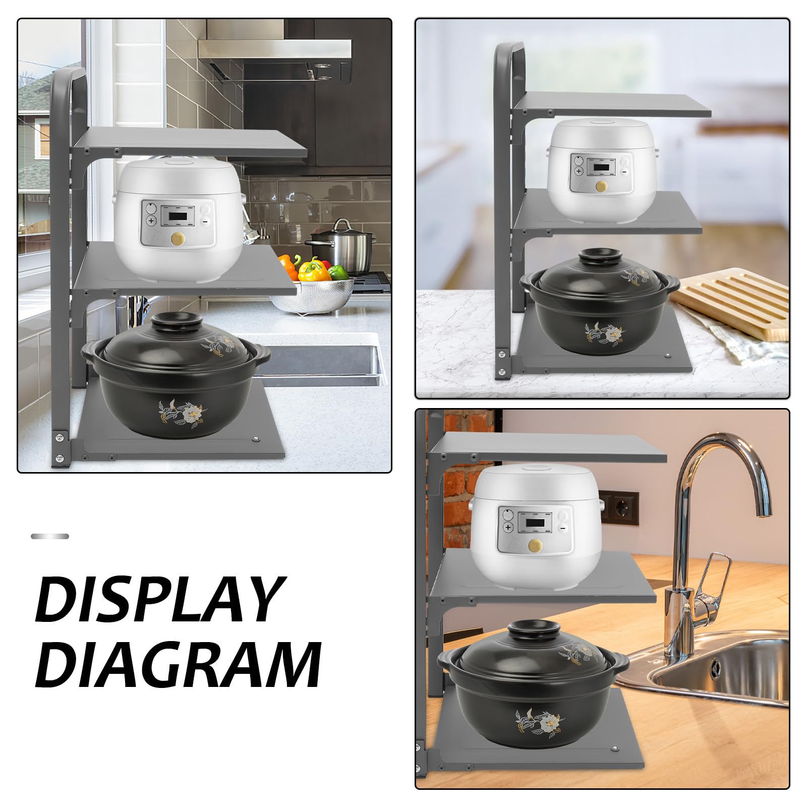 Organizador Estante Resistente y Portátil Plegable de Ollas de Acero al Carbono Rejilla Multifunción Drenaje para Cocina Adecuado para Armarios y Encimeras