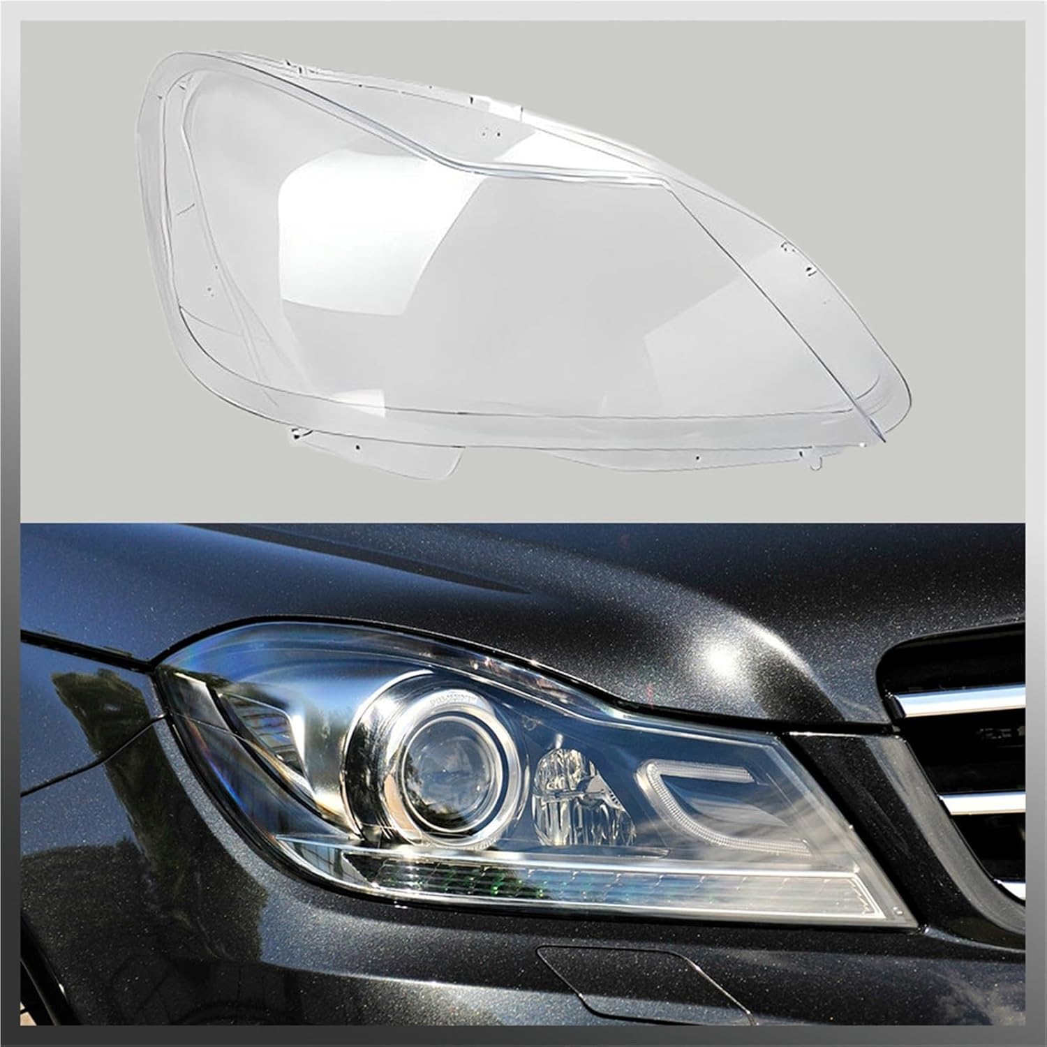 Headlight Cover Shell Compatible for Mercedes for Benz C-Class W204 C180 C200 C260 2011 2012 2013 Headlamp Lens Plexiglass Replace Original Lampshade(1PCS Right Side)