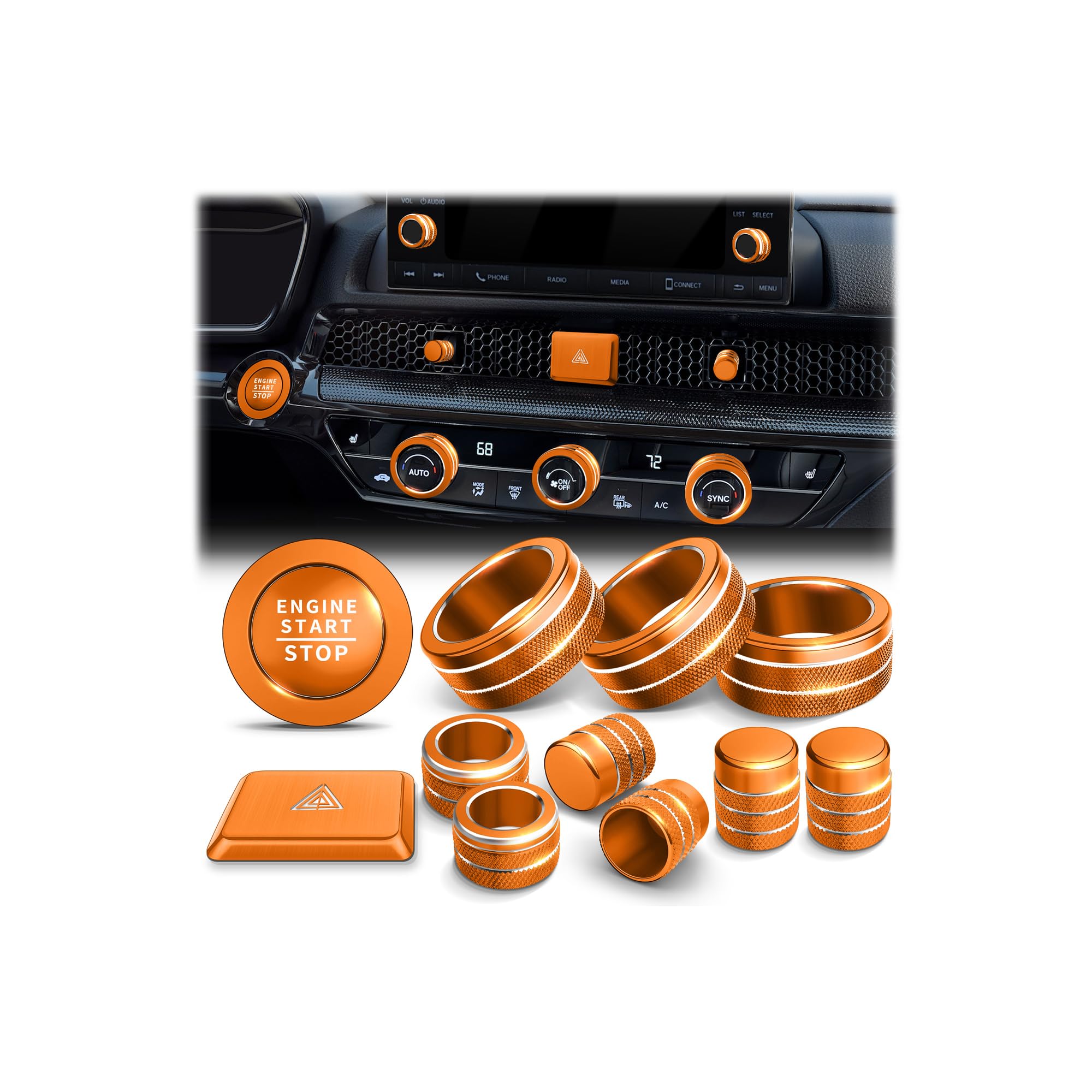 Photo 1 of Polodunn for Honda Civic 2022-2026 Accessories, CRV 2023-2026 & Acura Ingetra 2023-2026 (Fit 7" Screen/ 2 Audio Knobs), 12pcs Knob Cover Kit - Hazard Light, Push Start, Audio, AC & Air Vent (Orange)
