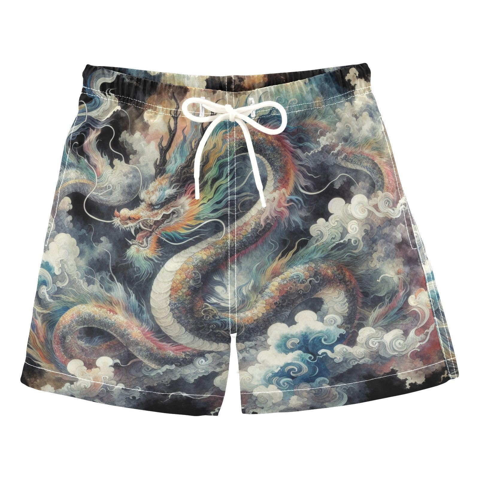 YANENDIE Boy Swim Trunks Japanese Dragon Painting Summer Beach Quick Dry Swimsuit Bathing Suit, 2-8T