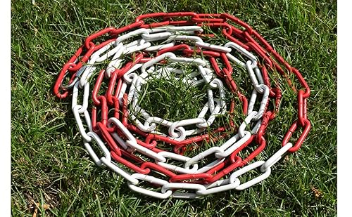 Absperrkette Metall Rot Weiß 10M - Warnkette Stahl 5mm mit Verbindungsschnalle | Ideal für Baustellen, Parkplätze & Events
